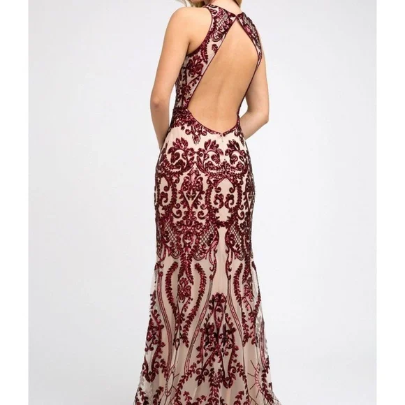 burgundy and nude dress Lady Black Tie - Nevada Gown - Draped Evening Dress main image 1